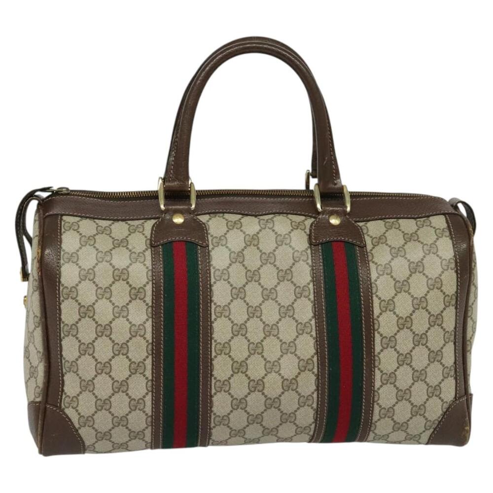 GUCCI GG Supreme Web Sherry Line Hand Bag Pvc Beige Gold Red - Picture 2 of 16